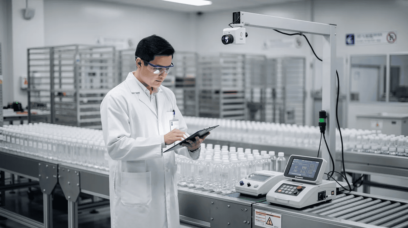 A quality control inspector is meticulously examining products in a modern factory setting, surrounded by advanced inspection equipment, highlighting the importance of maintaining product quality and reducing manufacturing costs throughout the entire production process. This scene emphasizes the role of inspection in achieving cost savings and enhancing customer satisfaction.